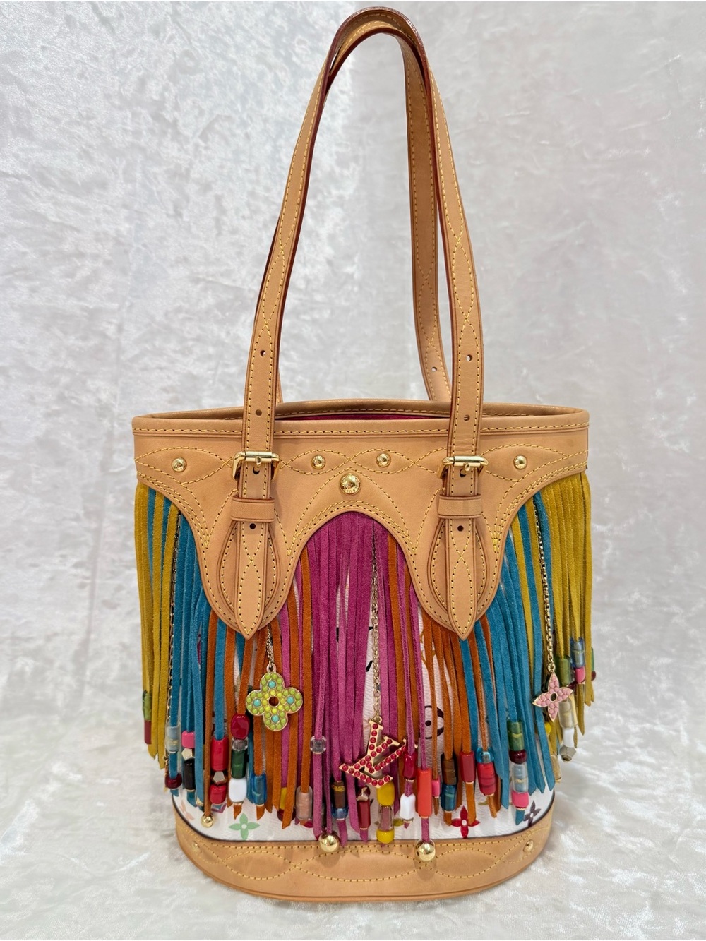 Louis Vuitton x Takashi Murakami Multicolor Fringe Bucket Tote Bag